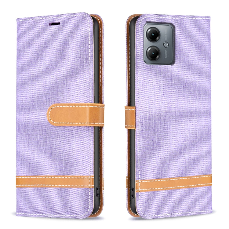 Color Block Denim Texture Leather Phone Case, For Motorola Moto G14 4G