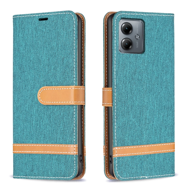 Color Block Denim Texture Leather Phone Case, For Motorola Moto G14 4G