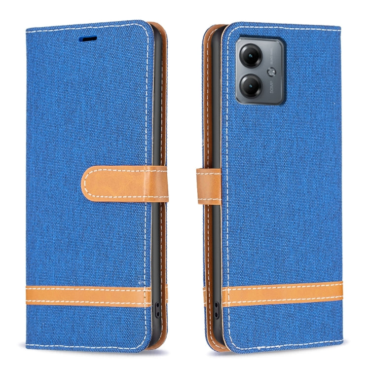 Color Block Denim Texture Leather Phone Case, For Motorola Moto G14 4G