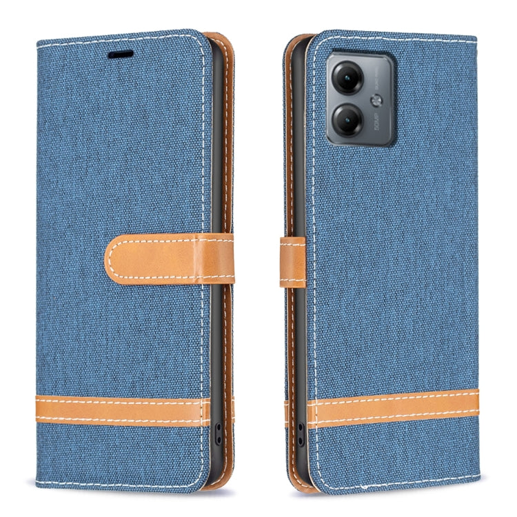 Color Block Denim Texture Leather Phone Case, For Motorola Moto G14 4G