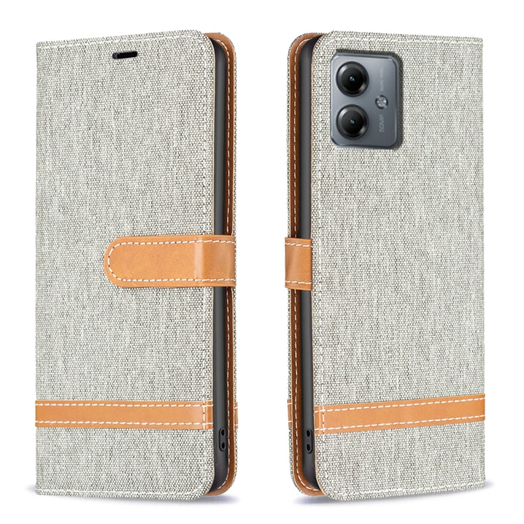 Color Block Denim Texture Leather Phone Case, For Motorola Moto G14 4G