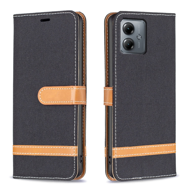 Color Block Denim Texture Leather Phone Case, For Motorola Moto G14 4G