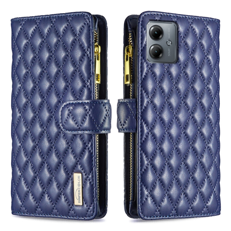 Diamond Lattice Zipper Wallet Leather Flip Phone Case, For Motorola Moto G14 4G