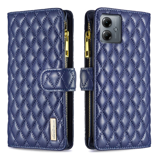 Diamond Lattice Zipper Wallet Leather Flip Phone Case, For Motorola Moto G14 4G