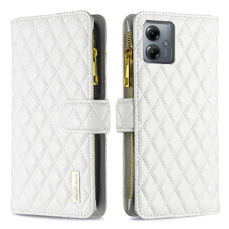 Diamond Lattice Zipper Wallet Leather Flip Phone Case, For Motorola Moto G14 4G