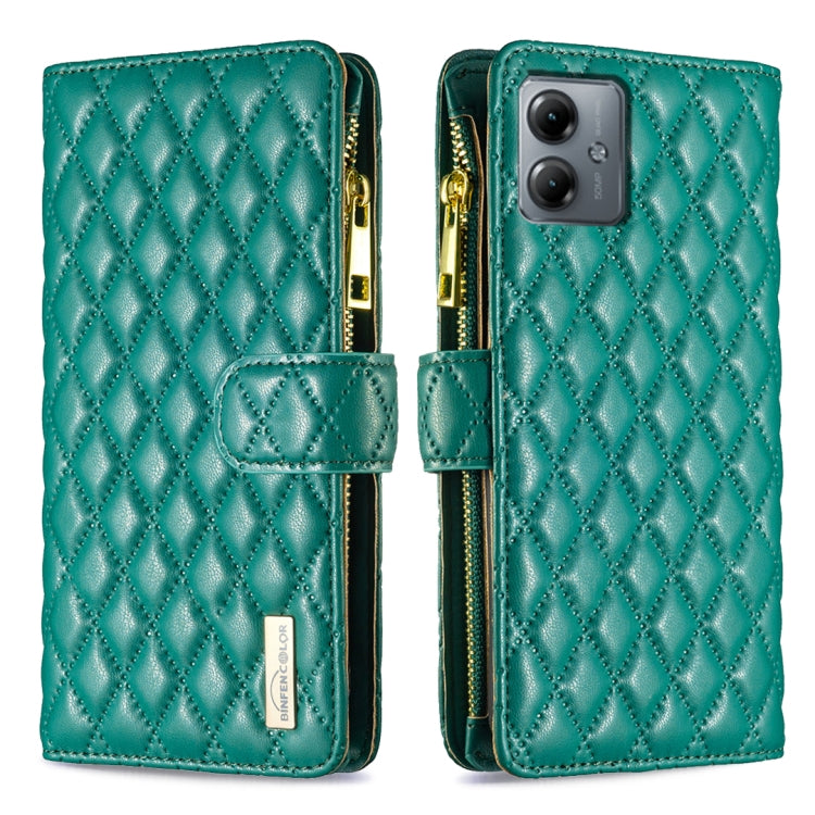 Diamond Lattice Zipper Wallet Leather Flip Phone Case, For Motorola Moto G14 4G