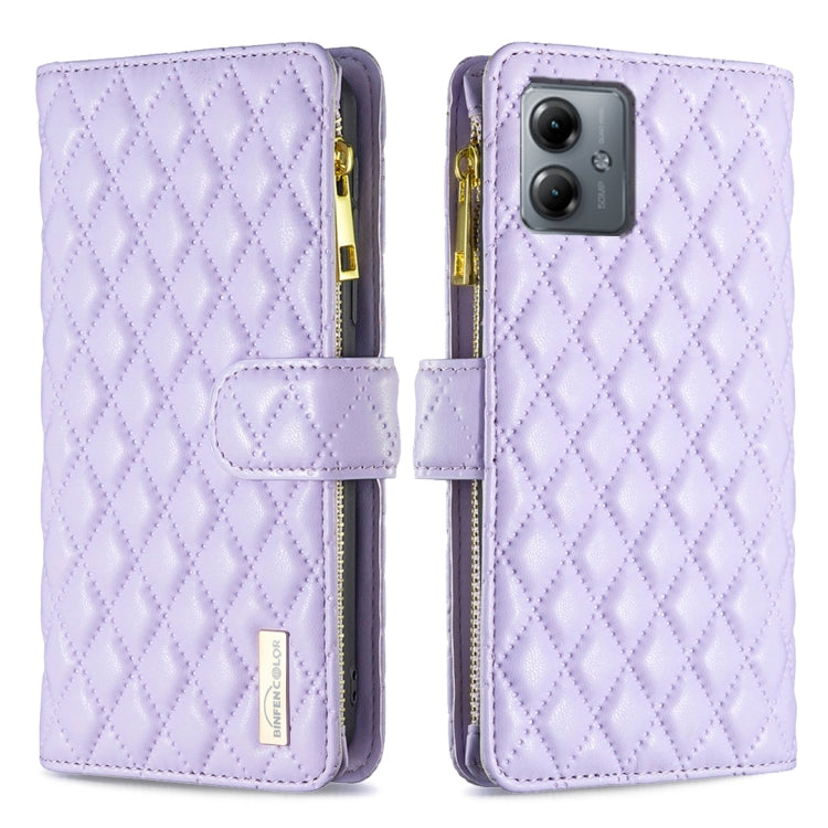 Diamond Lattice Zipper Wallet Leather Flip Phone Case, For Motorola Moto G14 4G