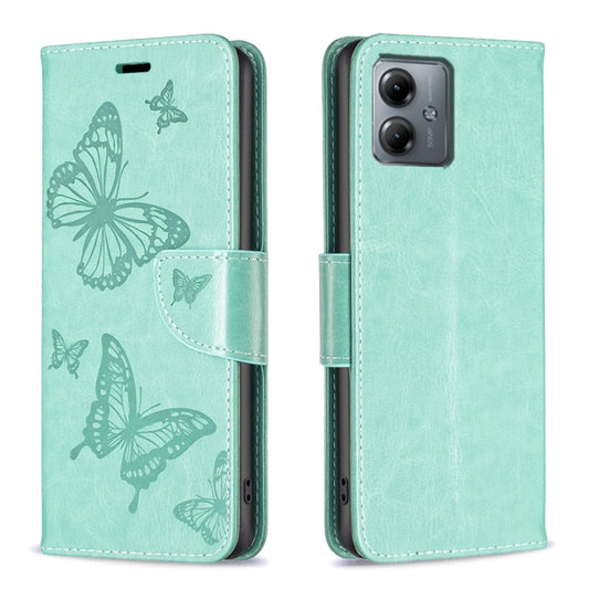 Embossing Two Butterflies Pattern Leather Phone Case, For Motorola Moto G14 4G