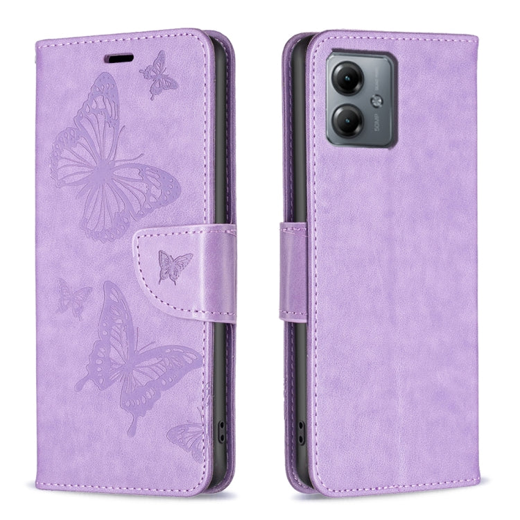 Embossing Two Butterflies Pattern Leather Phone Case, For Motorola Moto G14 4G