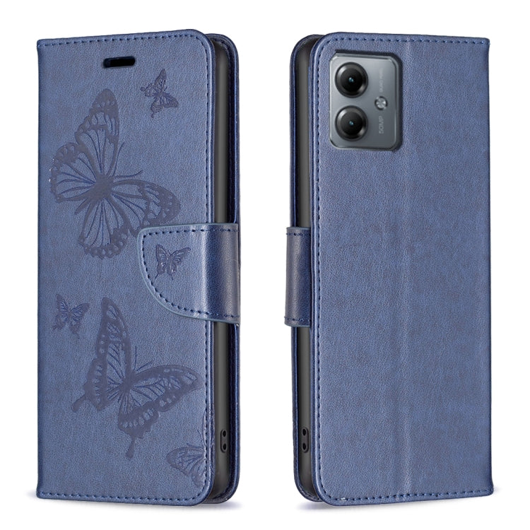 Embossing Two Butterflies Pattern Leather Phone Case, For Motorola Moto G14 4G