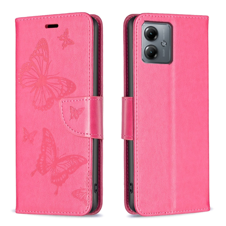 Embossing Two Butterflies Pattern Leather Phone Case, For Motorola Moto G14 4G