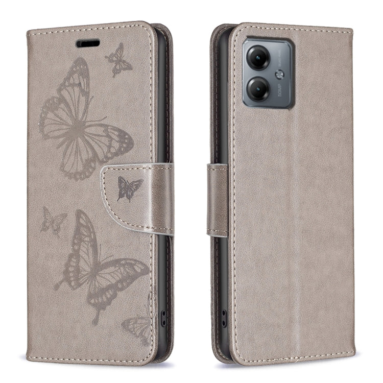 Embossing Two Butterflies Pattern Leather Phone Case, For Motorola Moto G14 4G