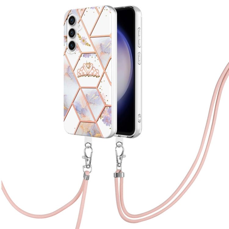 Electroplating Splicing Marble Flower IMD TPU Phone Case with Lanyard, For Samsung Galaxy S25 Ultra 5G, For Samsung Galaxy S24 Ultra 5G, For Samsung Galaxy S24+ 5G, For Samsung Galaxy S24 5G, For Samsung Galaxy S23 FE 5G