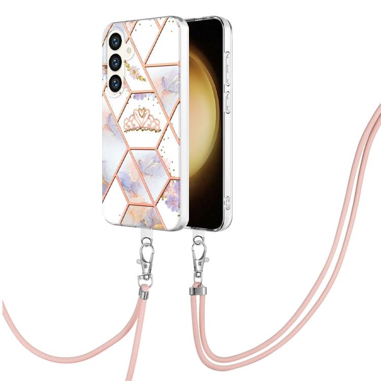 Electroplating Splicing Marble Flower IMD TPU Phone Case with Lanyard, For Samsung Galaxy S25 Ultra 5G, For Samsung Galaxy S24 Ultra 5G, For Samsung Galaxy S24+ 5G, For Samsung Galaxy S24 5G, For Samsung Galaxy S23 FE 5G