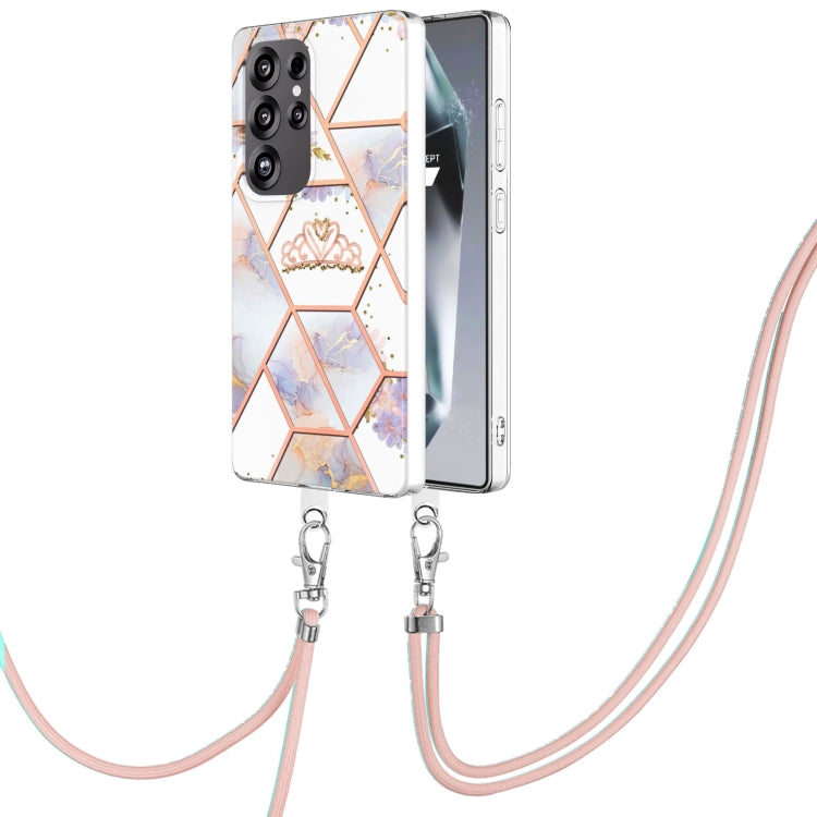 Electroplating Splicing Marble Flower IMD TPU Phone Case with Lanyard, For Samsung Galaxy S25 Ultra 5G, For Samsung Galaxy S24 Ultra 5G, For Samsung Galaxy S24+ 5G, For Samsung Galaxy S24 5G, For Samsung Galaxy S23 FE 5G