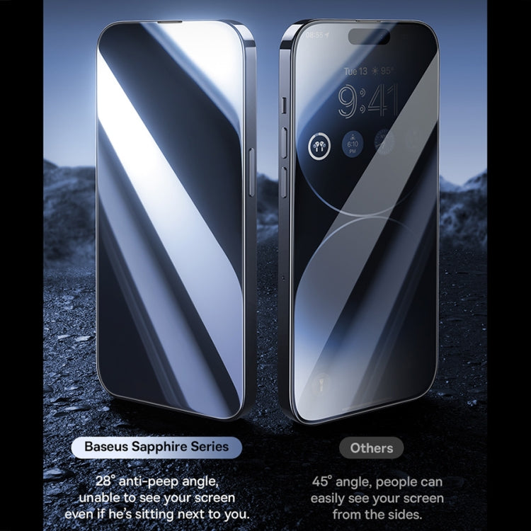 Baseus Sapphire Series Dustproof Peep-proof Tempered Glass Film, For iPhone 15 Pro Max, For iPhone 15 Pro, For iPhone 15 Plus, For iPhone 15