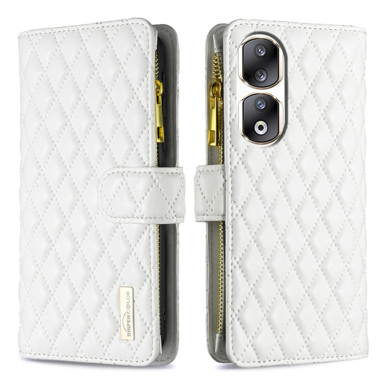 Diamond Lattice Zipper Wallet Leather Flip Phone Case, For Honor 90 Pro, For Honor 90 5G, For Honor X7a