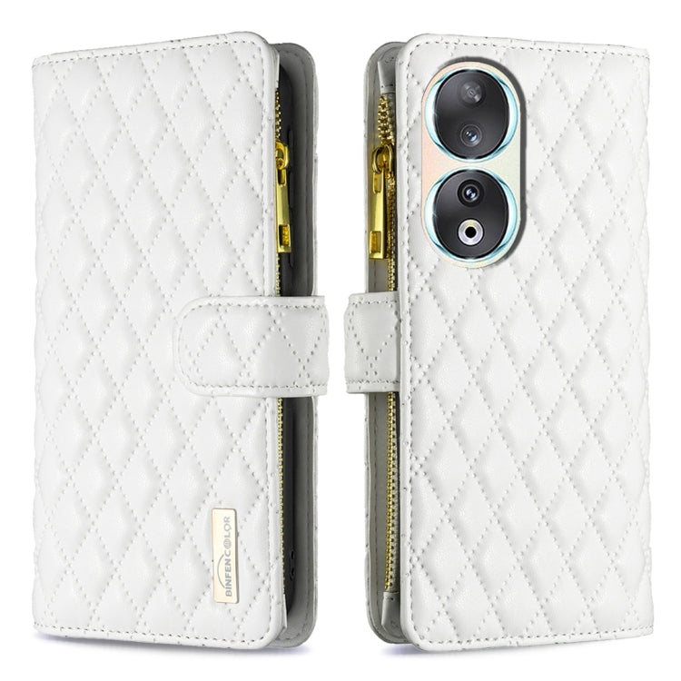Diamond Lattice Zipper Wallet Leather Flip Phone Case, For Honor 90 Pro, For Honor 90 5G, For Honor X7a