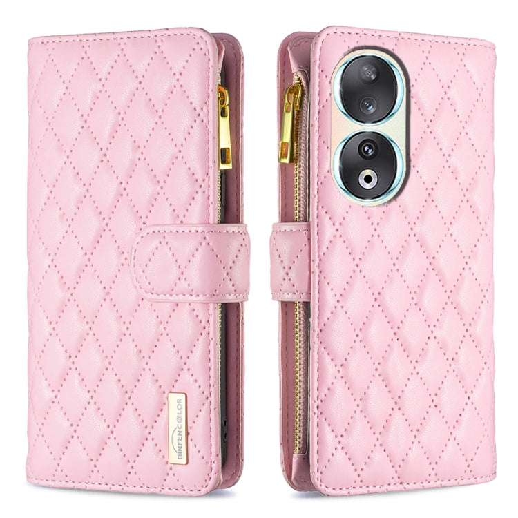 Diamond Lattice Zipper Wallet Leather Flip Phone Case, For Honor 90 Pro, For Honor 90 5G, For Honor X7a