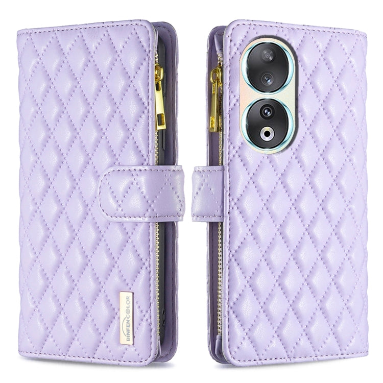 Diamond Lattice Zipper Wallet Leather Flip Phone Case, For Honor 90 Pro, For Honor 90 5G, For Honor X7a