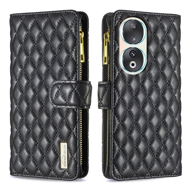 Diamond Lattice Zipper Wallet Leather Flip Phone Case, For Honor 90 Pro, For Honor 90 5G, For Honor X7a