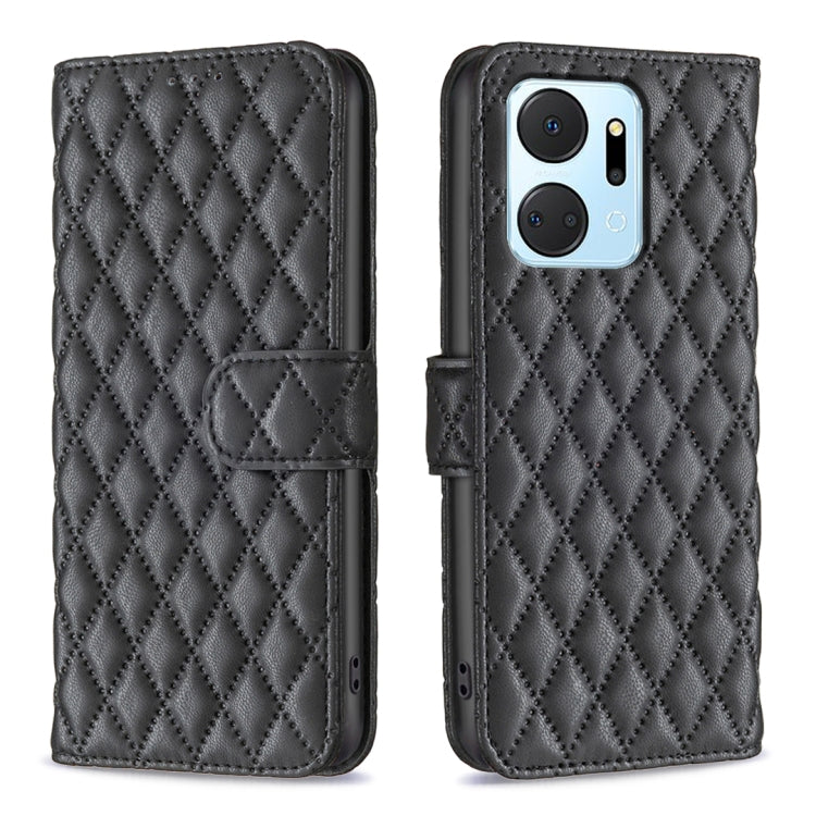 Diamond Lattice Wallet Flip Leather Phone Case, For Honor X7a