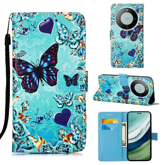 Colored Drawing Pattern Plain Weave Leather Phone Case, For Huawei Mate 60 Pro