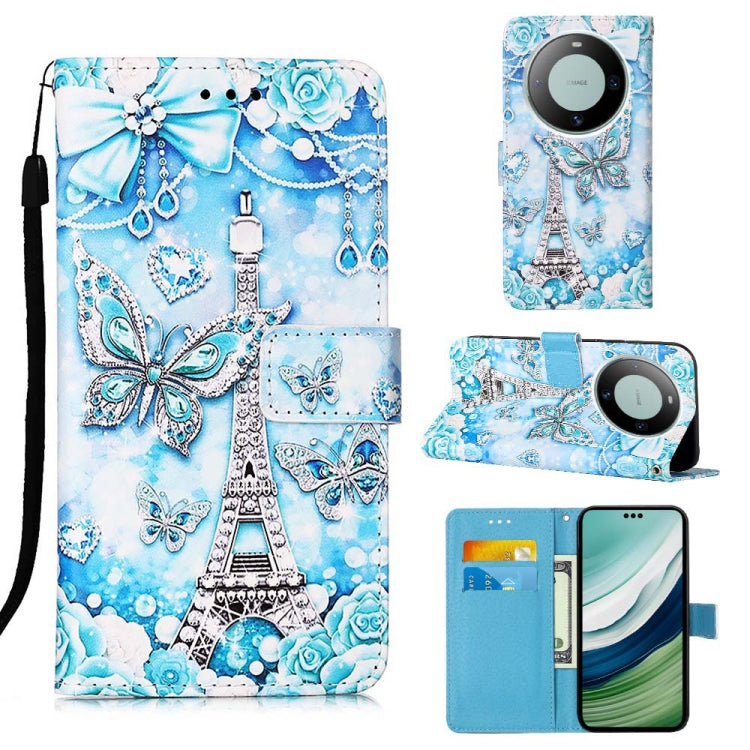 Colored Drawing Pattern Plain Weave Leather Phone Case, For Huawei Mate 60 Pro