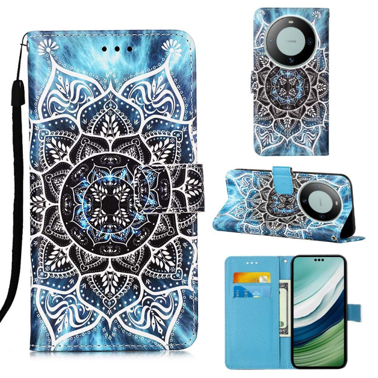 Colored Drawing Pattern Plain Weave Leather Phone Case, For Huawei Mate 60 Pro