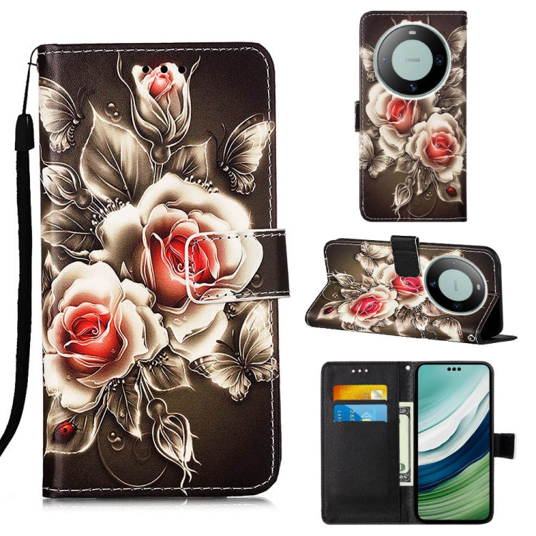 Colored Drawing Pattern Plain Weave Leather Phone Case, For Huawei Mate 60 Pro