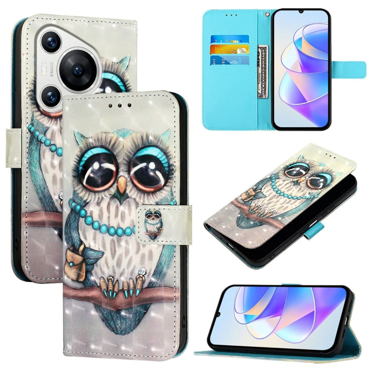 3D Painting Horizontal Flip Leather Phone Case, For Huawei nova 12s Global, For Huawei Pura 70 Pro, For Huawei Pura 70, For Huawei Mate 60, For Huawei Mate 60 Pro, For Huawei P60 Art