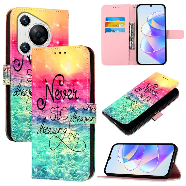 3D Painting Horizontal Flip Leather Phone Case, For Huawei nova 12s Global, For Huawei Pura 70 Pro, For Huawei Pura 70, For Huawei Mate 60, For Huawei Mate 60 Pro, For Huawei P60 Art