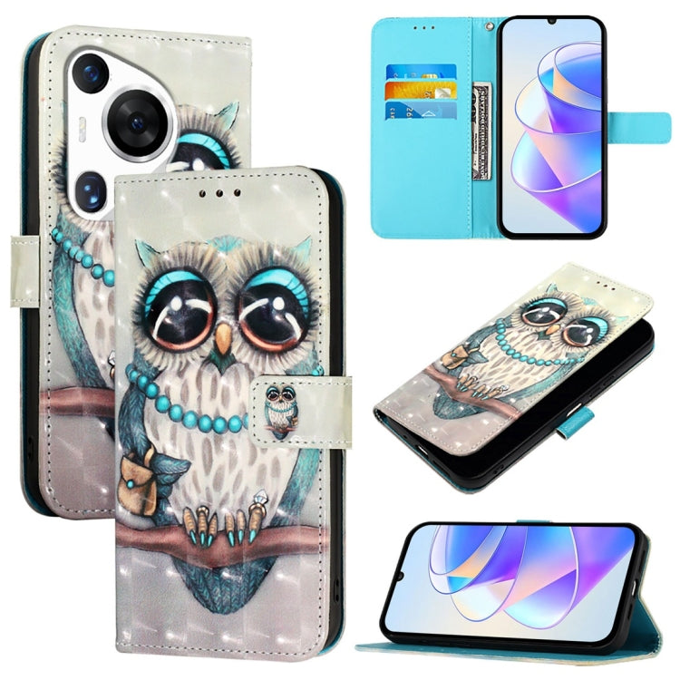 3D Painting Horizontal Flip Leather Phone Case, For Huawei nova 12s Global, For Huawei Pura 70 Pro, For Huawei Pura 70, For Huawei Mate 60, For Huawei Mate 60 Pro, For Huawei P60 Art