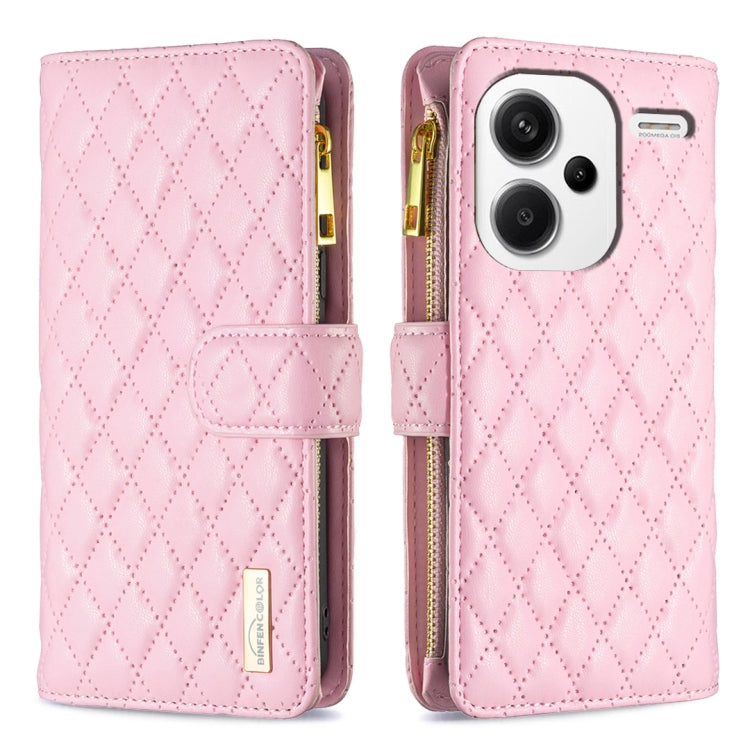 Diamond Lattice Zipper Wallet Leather Flip Phone Case, For Xiaomi Redmi Note 13, For Xiaomi Redmi Note 13 Pro+ 5G, For Xiaomi Redmi Note 13 Pro 5G