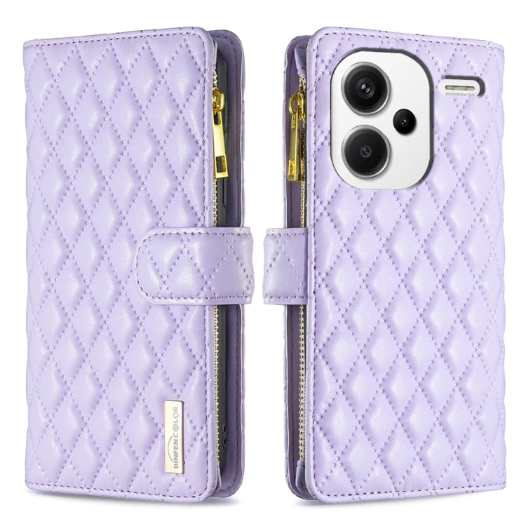 Diamond Lattice Zipper Wallet Leather Flip Phone Case, For Xiaomi Redmi Note 13, For Xiaomi Redmi Note 13 Pro+ 5G, For Xiaomi Redmi Note 13 Pro 5G