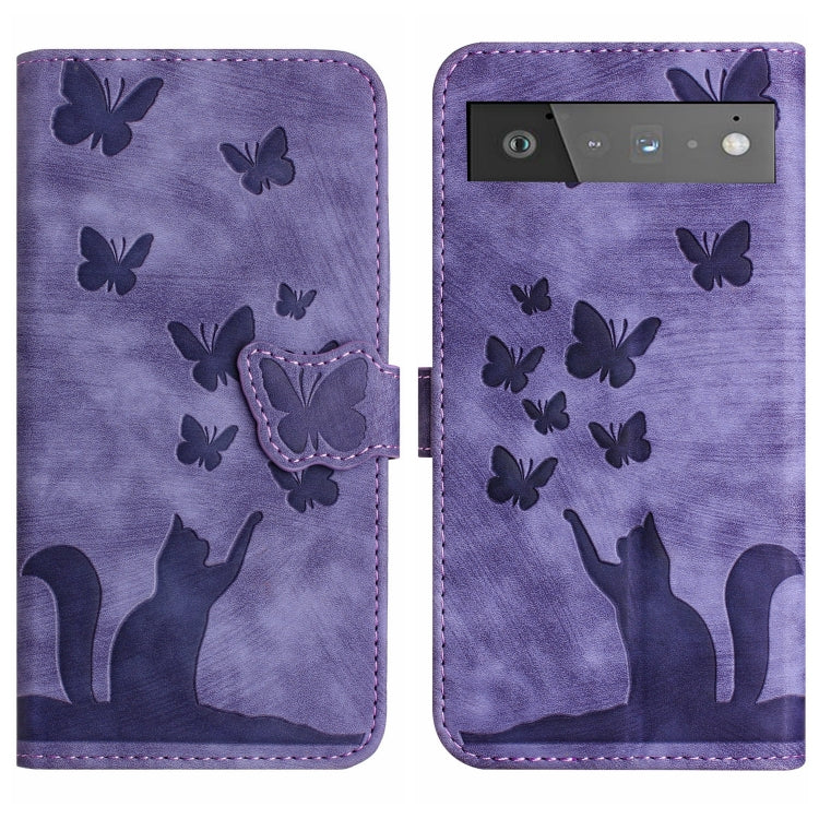 Butterfly Cat Embossing Flip Leather Phone Case, For Google Pixel 7, For Google Pixel 6a, For Google Pixel 6 Pro, For Google Pixel 6