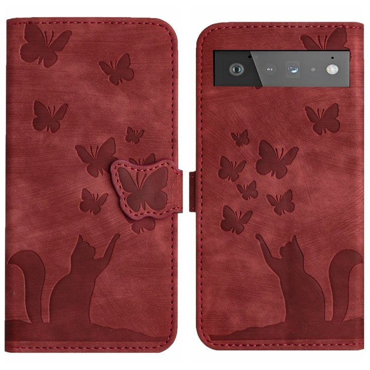 Butterfly Cat Embossing Flip Leather Phone Case, For Google Pixel 7, For Google Pixel 6a, For Google Pixel 6 Pro, For Google Pixel 6