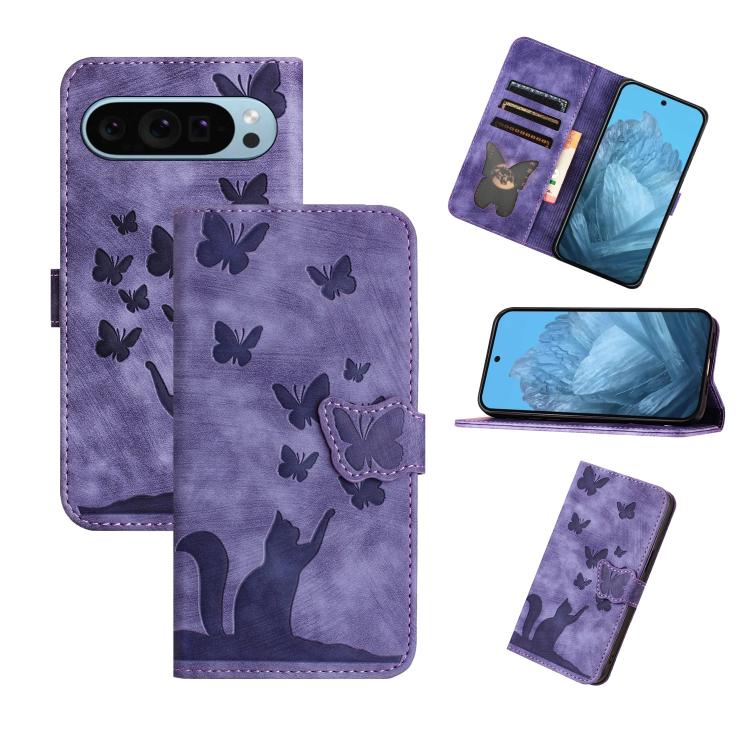 Butterfly Cat Embossing Flip Leather Phone Case, For Google Pixel 11 Pro XL, For Google Pixel 11 / 11 Pro, For Google Pixel 10a, For Google Pixel 9 Pro XL / 10 Pro XL, For Google Pixel 9 / 10 Pro, For Google Pixel 8 Pro, For Google Pixel 8             ...