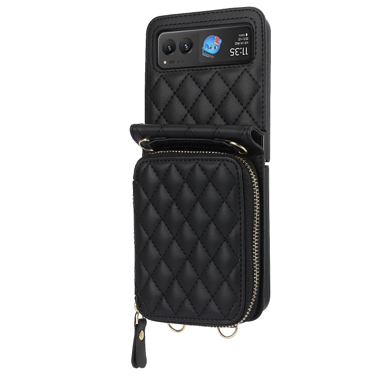 Rhombic Texture Card Bag Phone Case with Dual Lanyard, For Motorola Razr 40