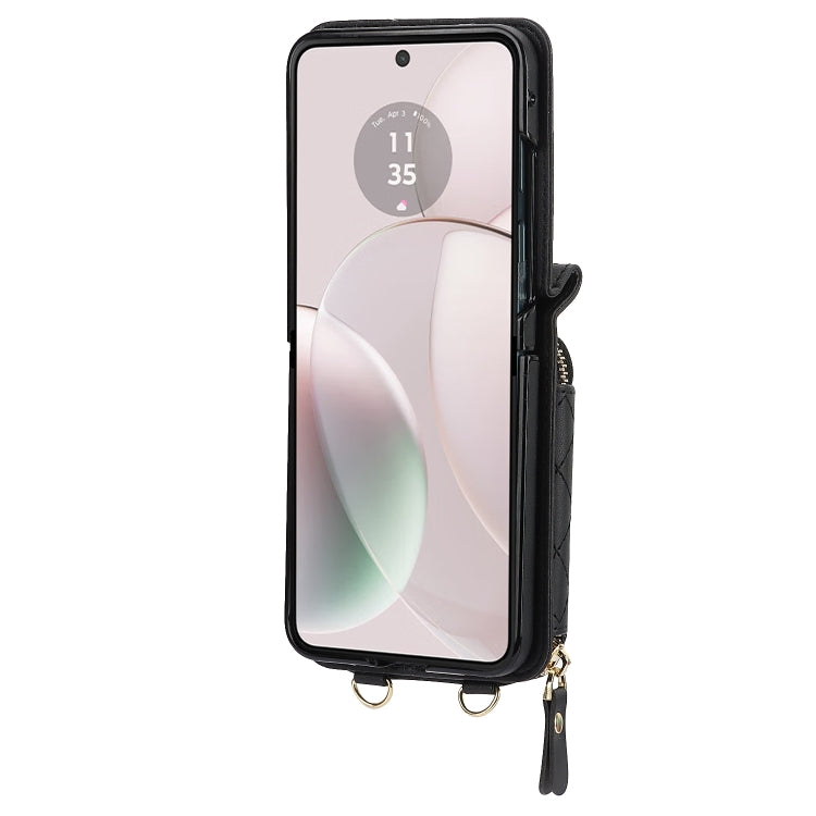 Rhombic Texture Card Bag Phone Case with Dual Lanyard, For Motorola Razr 40