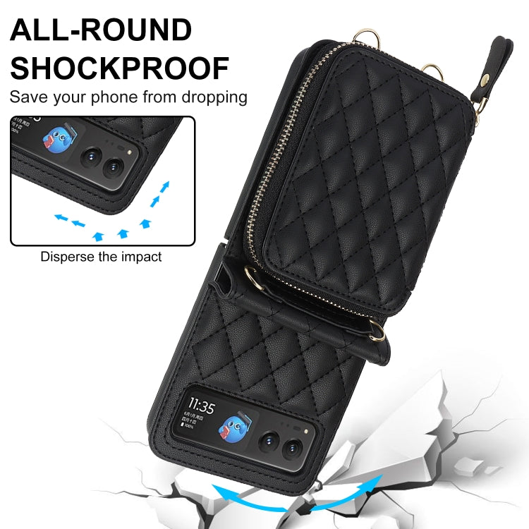 Rhombic Texture Card Bag Phone Case with Dual Lanyard, For Motorola Razr 40