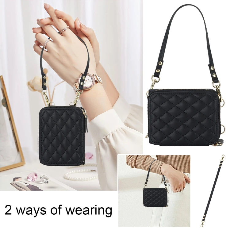 Rhombic Texture Card Bag Phone Case with Dual Lanyard, For Motorola Razr 40