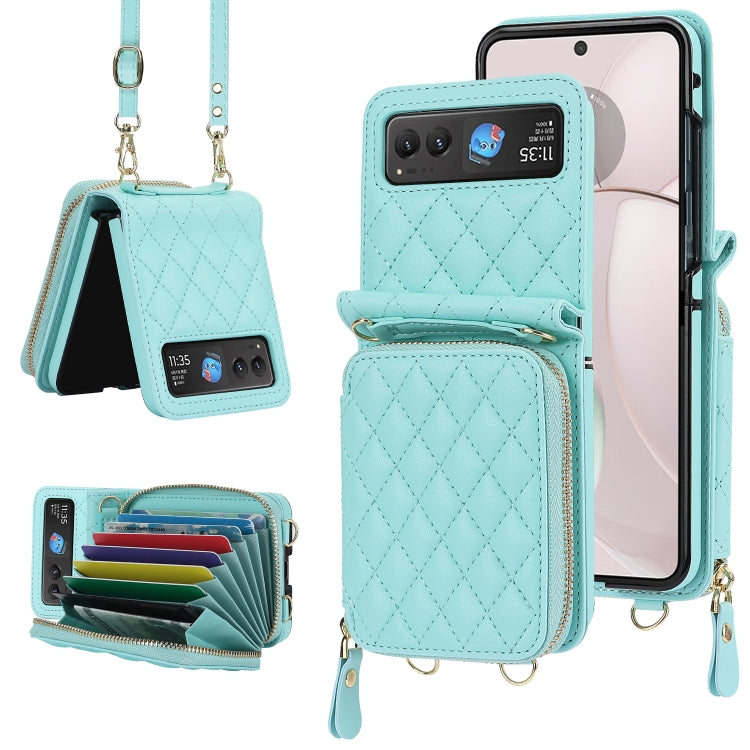 Rhombic Texture Card Bag Phone Case with Dual Lanyard, For Motorola Razr 40