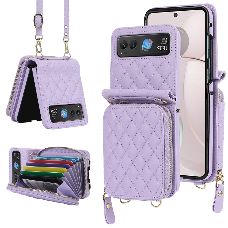 Rhombic Texture Card Bag Phone Case with Dual Lanyard, For Motorola Razr 40