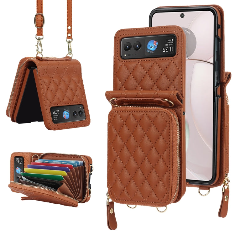 Rhombic Texture Card Bag Phone Case with Dual Lanyard, For Motorola Razr 40