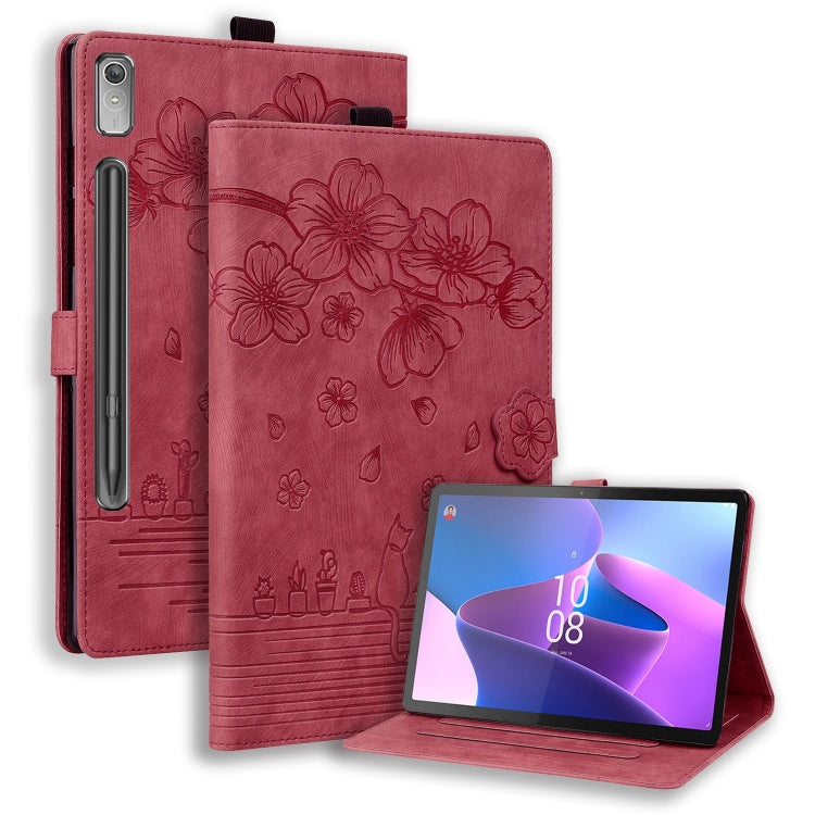 Cartoon Sakura Cat Embossed Leather Tablet Case, For Lenovo Idea Tab Pro Gen 2 13, For Lenovo Xiaoxin Pad 11 2025, For Lenovo Xiaoxin Pad Pro 12.7 2025, For Lenovo Tab K11 Plus / M11 Plus, For Lenovo Tab M11 / Xiaoxin Pad 11 2024, For Lenovo Tab P12 12...
