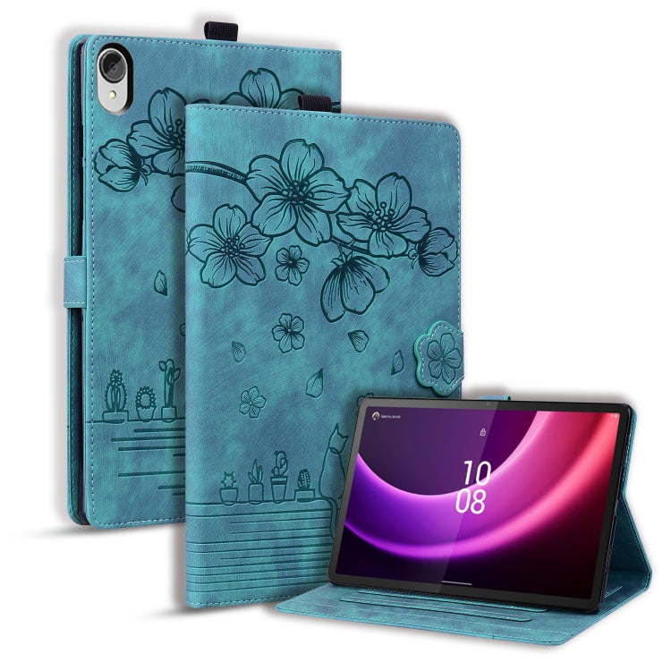 Cartoon Sakura Cat Embossed Leather Tablet Case, For Lenovo Tab M10 3rd Gen, For Lenovo Tab M10 Plus 3rd Gen 2022, For Lenovo Tab P11 TB-J606F