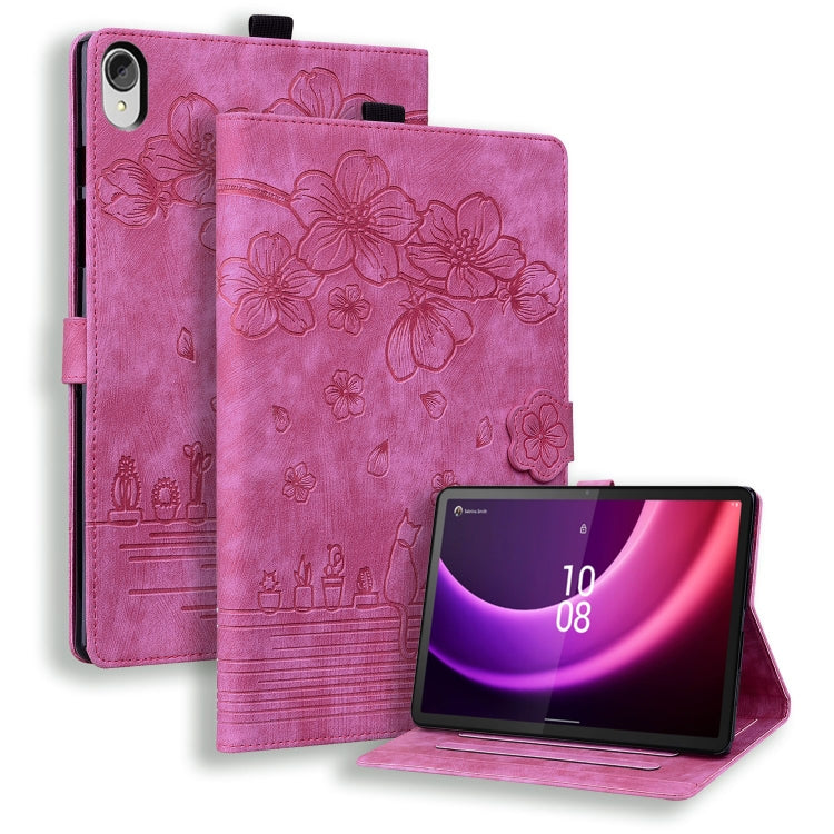 Cartoon Sakura Cat Embossed Leather Tablet Case, For Lenovo Tab M10 3rd Gen, For Lenovo Tab M10 Plus 3rd Gen 2022, For Lenovo Tab P11 TB-J606F