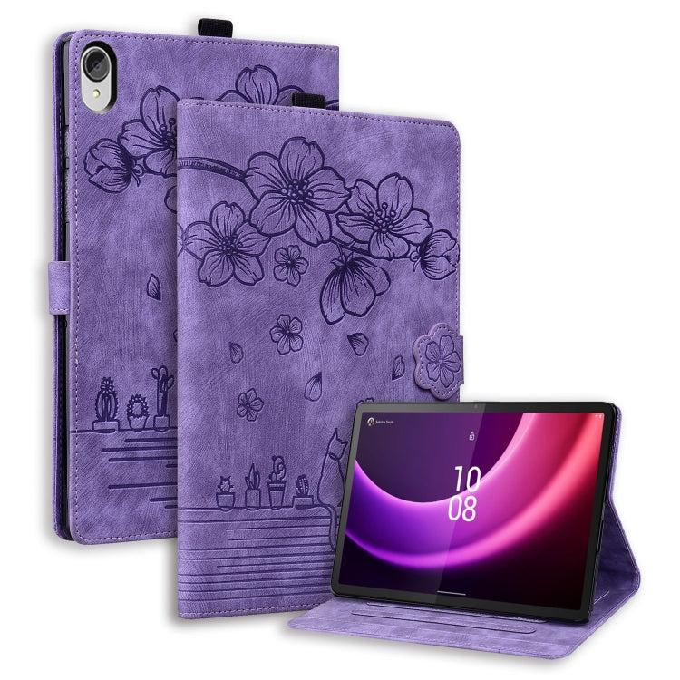 Cartoon Sakura Cat Embossed Leather Tablet Case, For Lenovo Tab M10 3rd Gen, For Lenovo Tab M10 Plus 3rd Gen 2022, For Lenovo Tab P11 TB-J606F