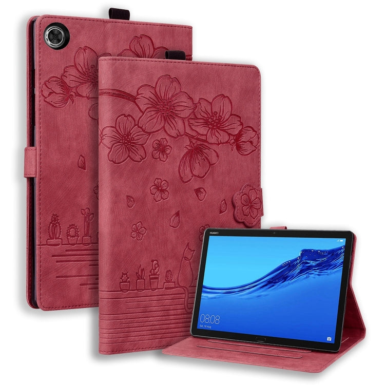 Cartoon Sakura Cat Embossed Leather Tablet Case, For Lenovo Tab M10 3rd Gen, For Lenovo Tab M10 Plus 3rd Gen 2022, For Lenovo Tab P11 TB-J606F